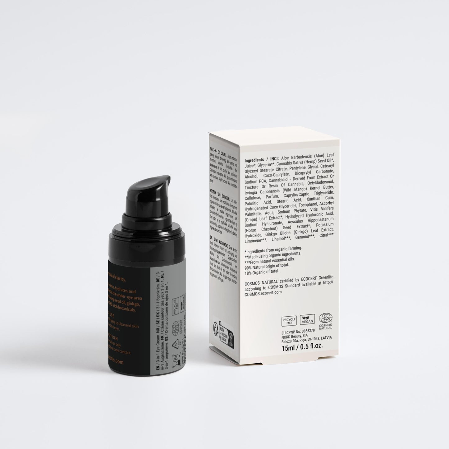 NYX by GANONIS black skincare bottle with pump and white box on a light gray background